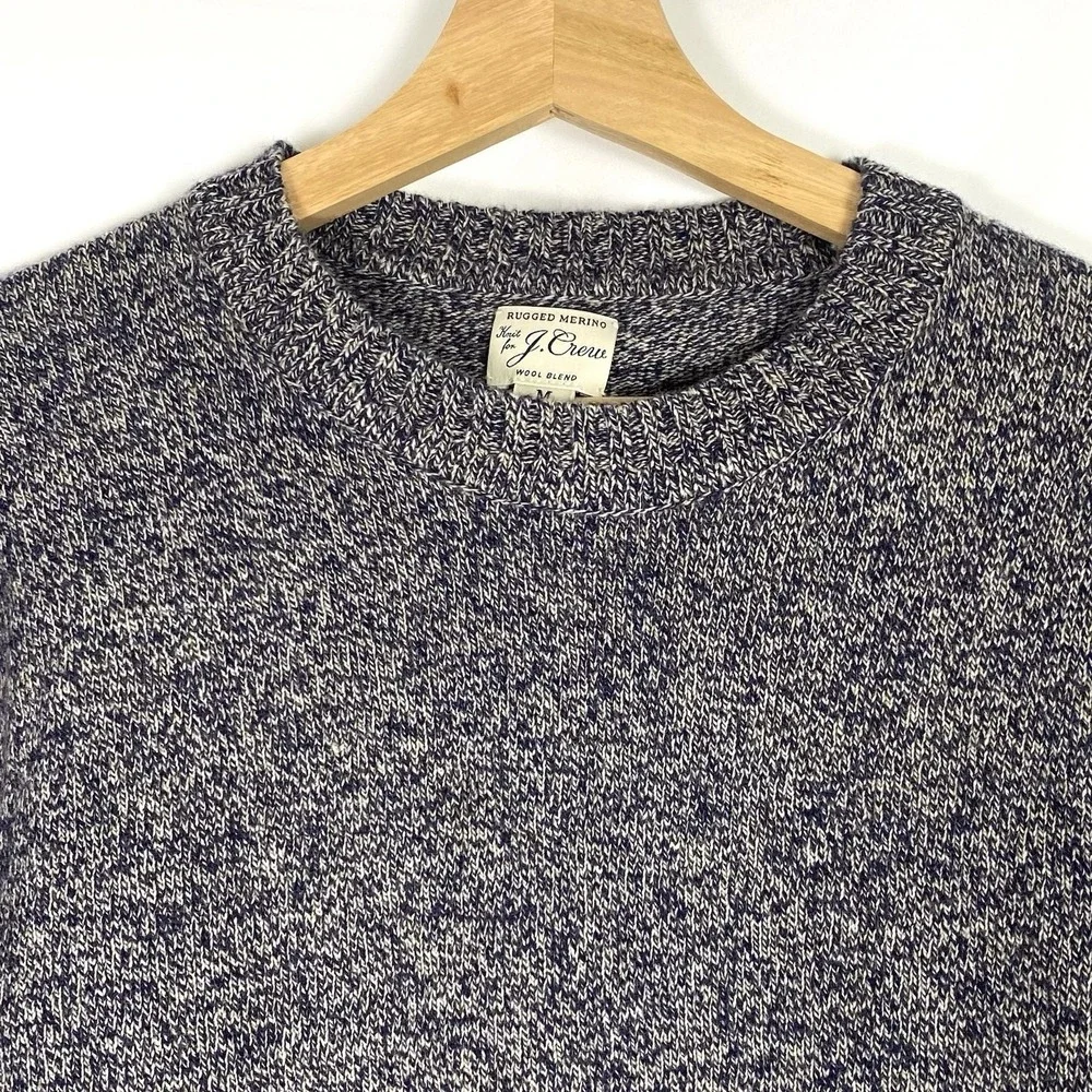 J Crew Mens Sz Medium Wool Sweater Navy Crewneck Preppy Knit Office Quiet Luxury